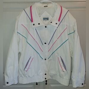 Vintage 80s 90s NYG New York Girl White Pink Purple Teal Jacket Coat